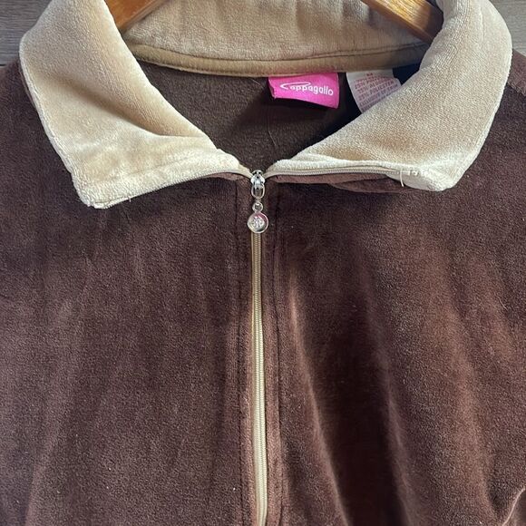Cappagallo Ladies Velour Zip up Jacket, Size M, Brown and Tan - Picture 2 of 5